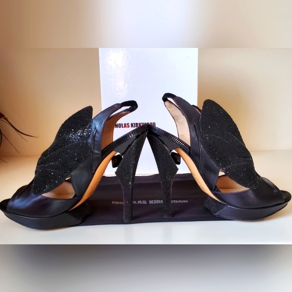 Nicholas Kirkwood Swarovski Black Butterfly Stiletto Heels Sz 9/ 39.5EU